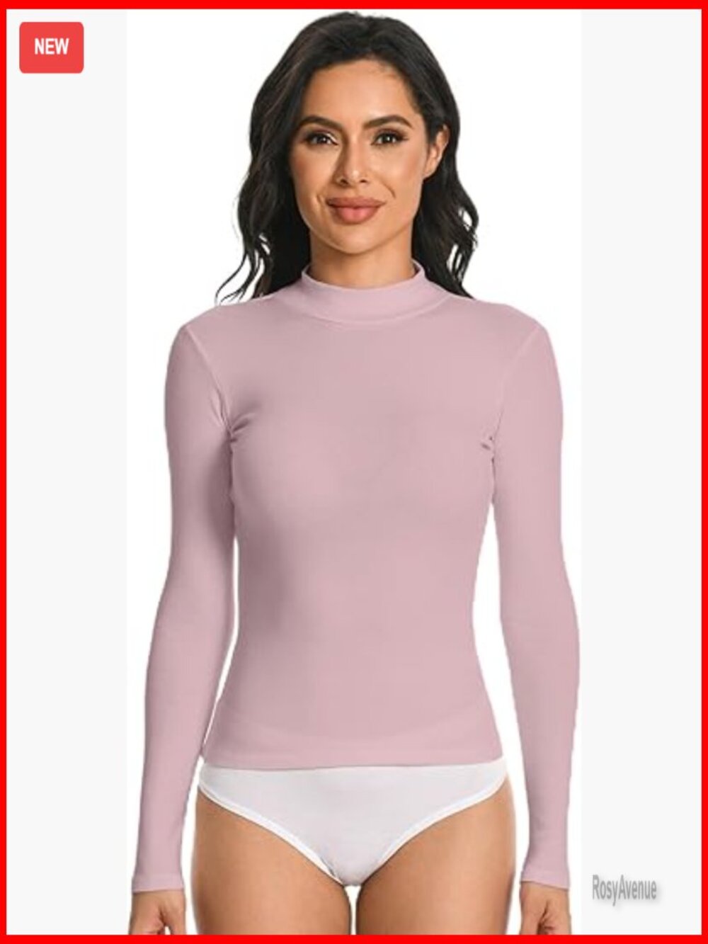 Long Sleeve Mock Neck T-Shirt Cotton Rib with Spandex Fitted Pullover